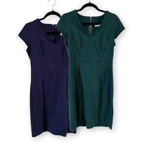 Halogen Dress Bundle Size 6 Navy and Green Sheath Work Career Stretch